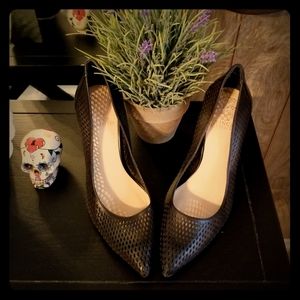 Black Leather Perforated Vince Camuto Pumps
